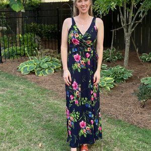 Navy Floral Sleeveless Maxi Dress - Le Lis - Size 8